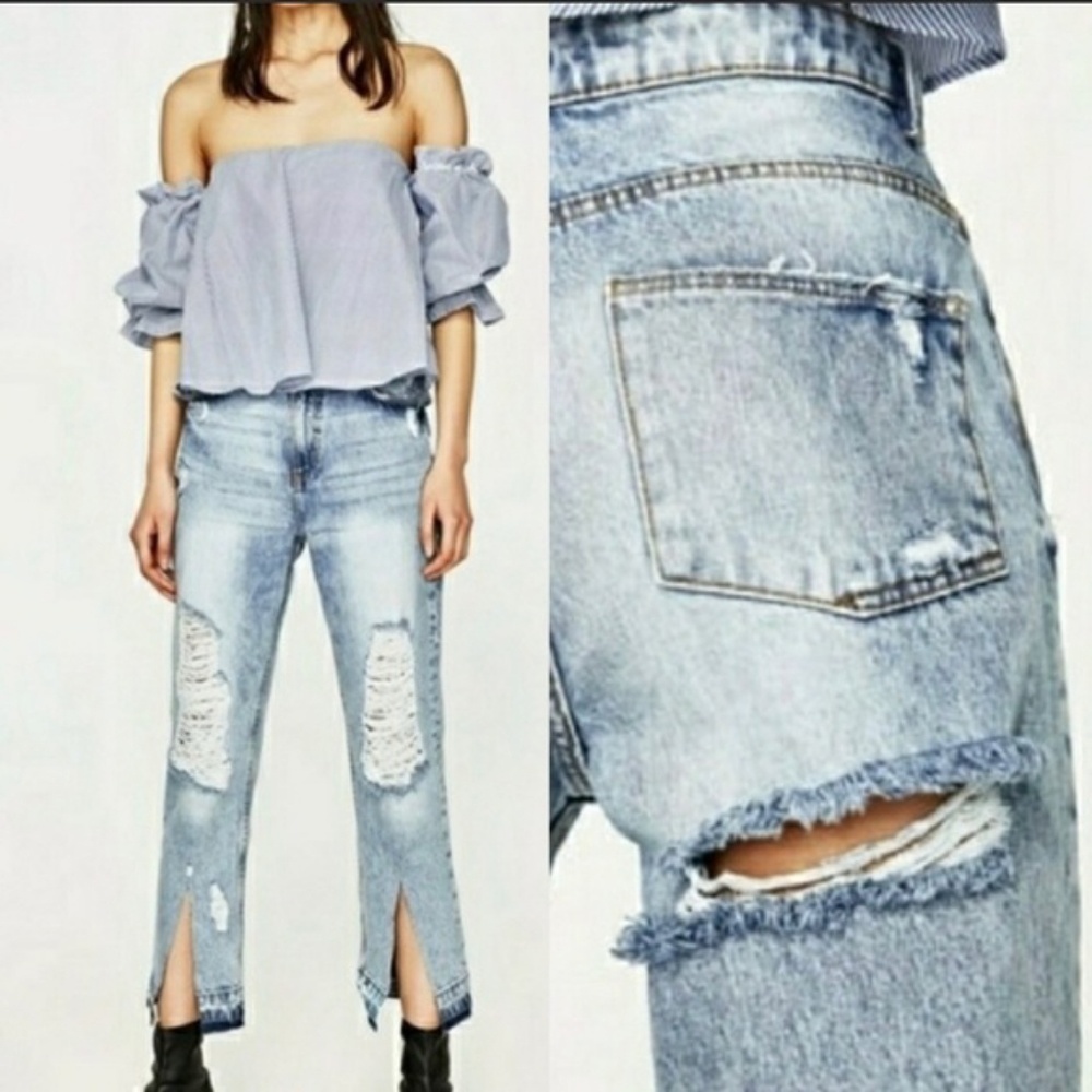ZARA TRF IX'D Womens Destroyed Jeans Split Hem 6